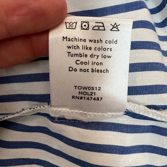 Draper James Top Womens Small Blue Striped 3/4 Bell Sleeve Cotton Ruffle Relaxed - Picture 11 of 11